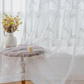 White Sheer Curtains Boho Leaf Floral Embroidered 54Wx102L | Light Filtering by VISIONTEX