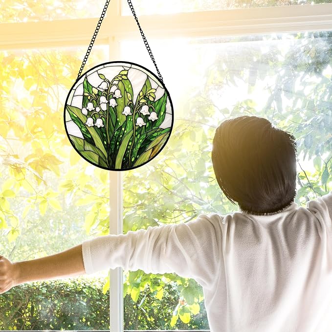DASTOLL Stained Glass Window Hanging, Lily of the Valley Flower Sun Catchers - Image 3