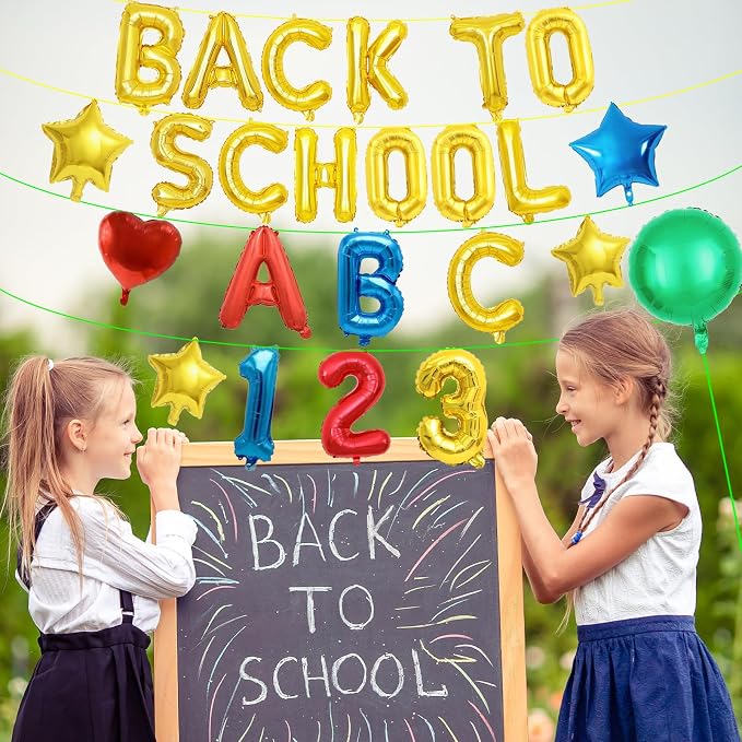 16 Inch Gold Foil BACK TO SCHOOL Letter Balloon Set, ABC 123 Balloons, and - Image 7