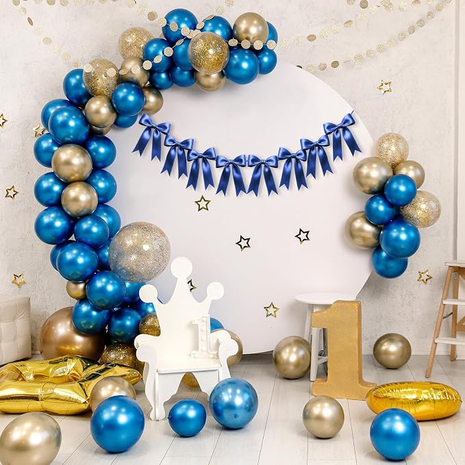 1 String of 8PCS Navy Blue Bow Garland Banner Decoration, Pre-Strung Satin - Image 4