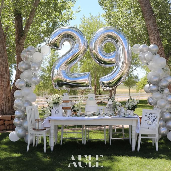 AULE 40 Inch Silver 29 Balloon Number Foil 0-9 Birthday Big Numbers | Birthday - Image 2