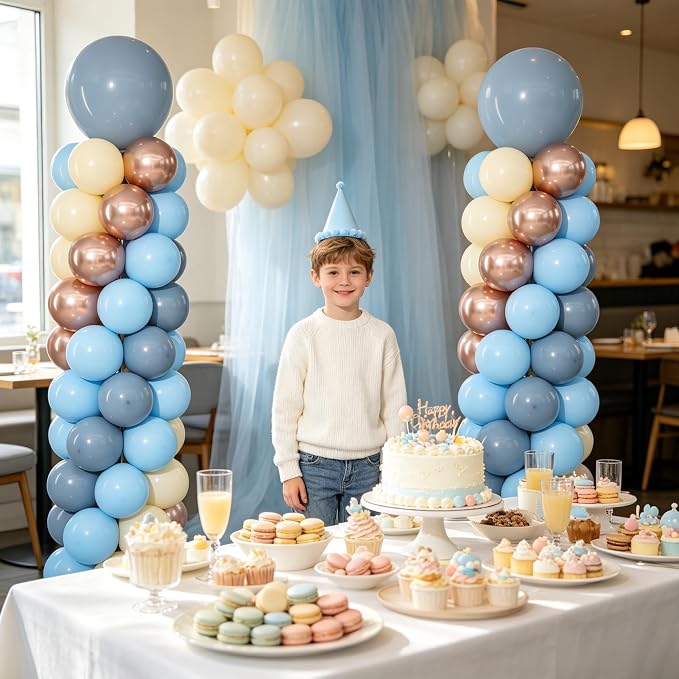Dusty Blue Balloon Column Stand Kit 2 Sets Blue Balloons Tower | 102Pcs Fog - Image 6