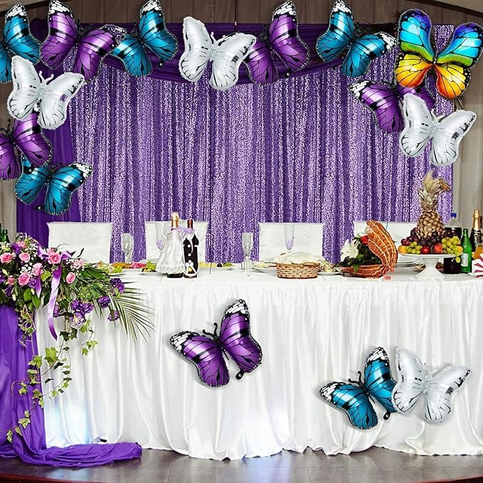 Sugargirl Purple Sequin Backdrop Curtain 4FTx8FT Glitter Purple Background - Image 3