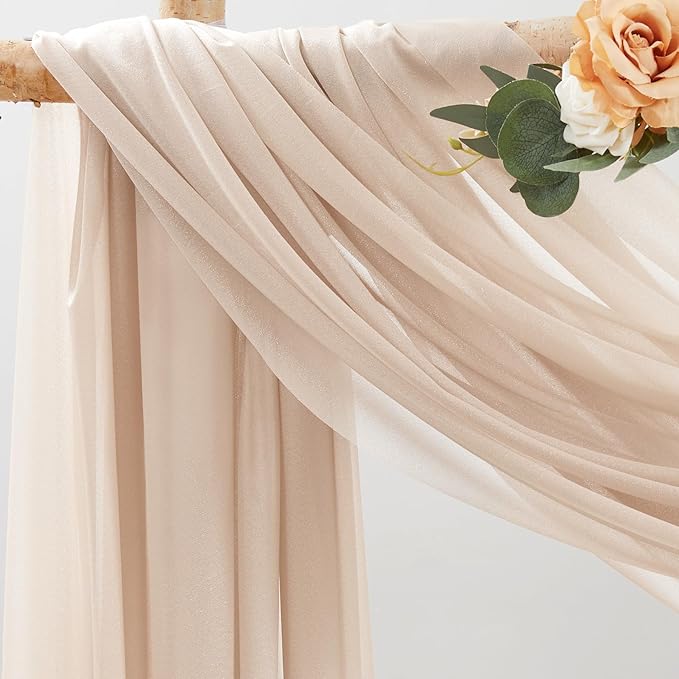 30" x 20Ft Wedding Arch Draping Fabric, 1 Panel Dark Champagne Sheer Curtain Drapes Extra Wide & Long Backdrop Curtains for Wedding Arch Ceremony Birthday Party Decorations