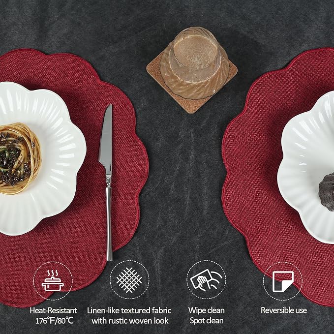 AHHFSMEI Round Faux Linen Placemats Set of 6 Heat Resistant Non-Slip Stain - Image 3