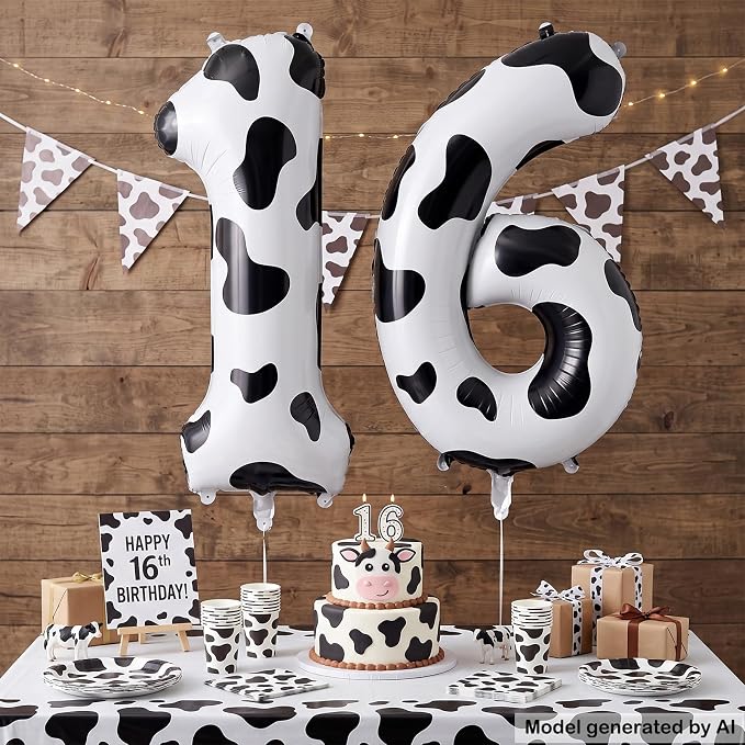 40 Inch Cow Print Number 16 Balloon - Image 3