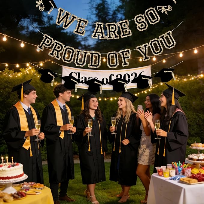 We Are So Proud Of You Banner Graduation Party Decorations Congrats Grad Cap - Image 5