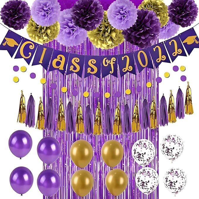 BRZIKWT 12 Pcs Purple Gold Tissue Paper Pom Poms - Image 2
