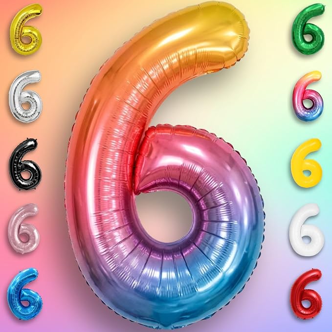 Rainbow Number Balloons 6 Mylar Foil 40 Inch - Image 4