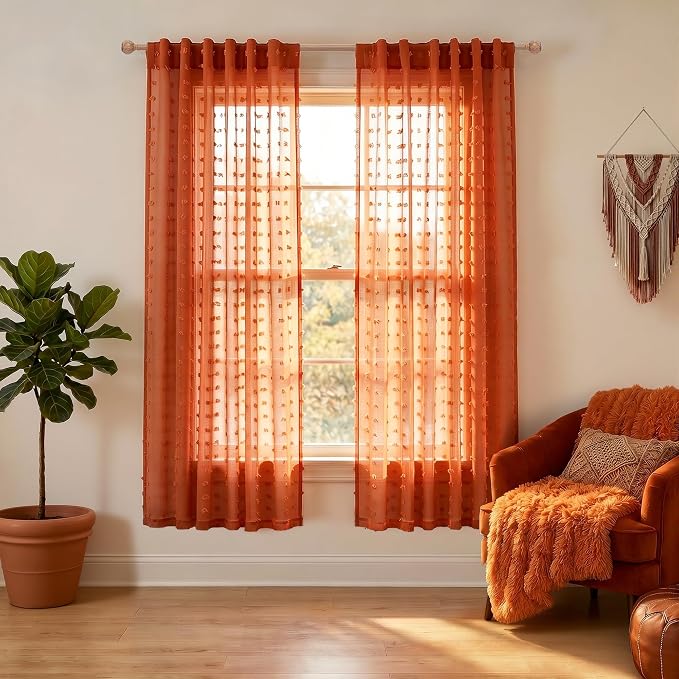 KOUFALL Orange Boho Curtains 63 Inch Length by KOUFALL