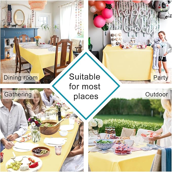 Hiasan Waterproof Tablecloth Rectangle - Washable Fabric Table Cloth for Dining Room Kitchen Birthday Party and Outdoor Use, Light Yellow, 70 x 120 Inch
