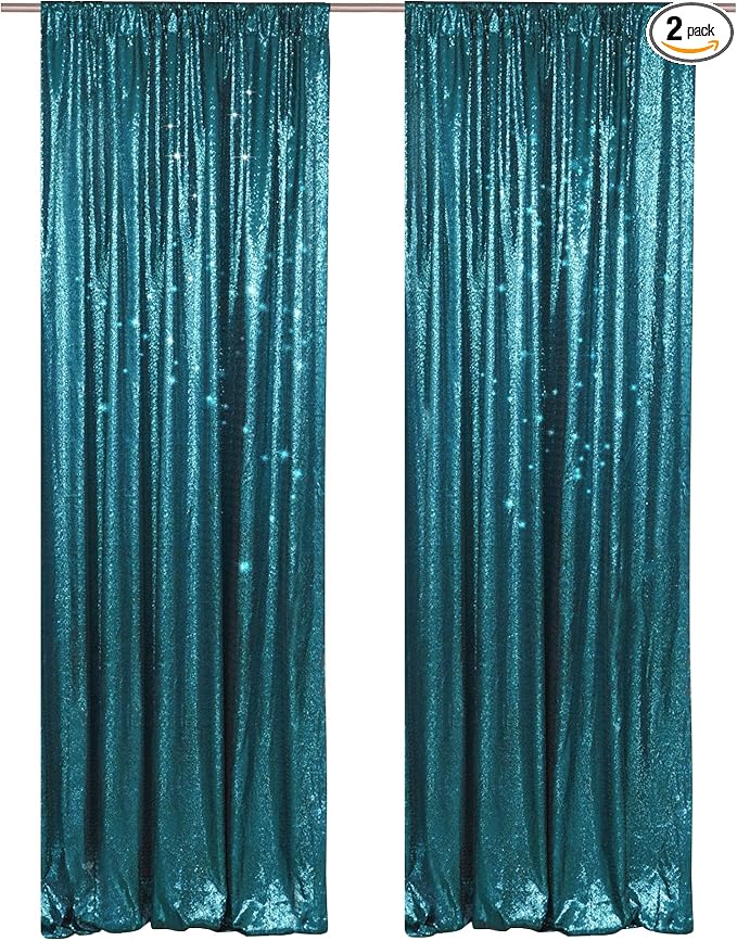 PartyDelight Teal Sequin Backdrop Curtains 2x8ft 2 Panels | Sparkly 3mm sequins by PartyDelight