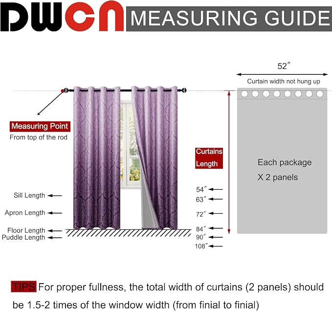 DWCN 100% Blackout Curtains 84 Inch Long-Damask Patterned Ombre Thermal - Image 8