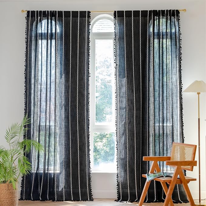 RoomTalks Black Boho Farmhouse Curtains - Image 2