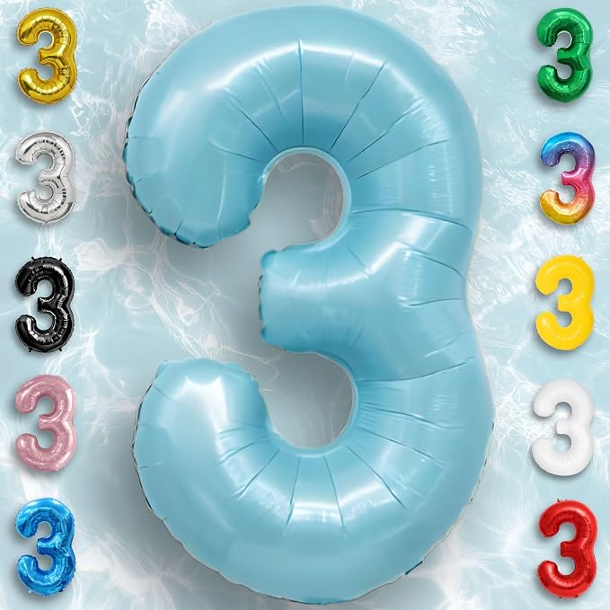 Candy Blue Number Balloon 3 Mylar Foil Balloons 16 Inch - Image 4