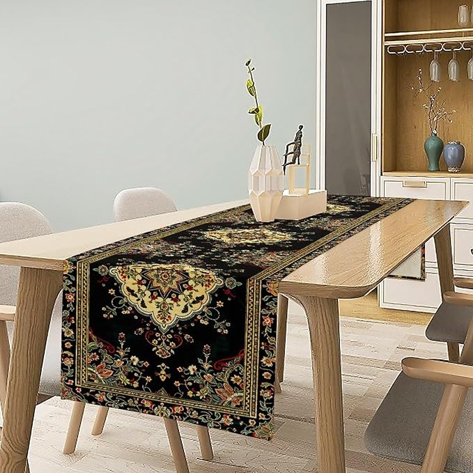 Colorful Boho Flower Table Runner, Vintage Rustic Farmhouse Paisley Hand Drawing Print Pattern for Home Kitchen Table Decor Dining Coffee Room Garden Party Decor 13x72in