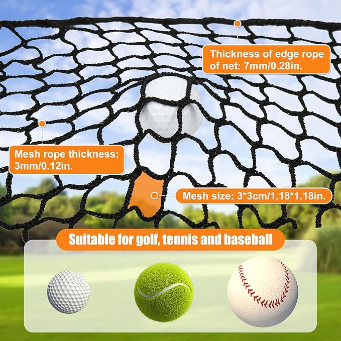 Heavy Duty Nylon Golf Batting Cage, 7.8-10ft Batting Cage Net with 10 Carabiners and 4 Tie Rope,Durable Golf Practice Net Batting Net for Backyard,Baseball Net Indoor Outdoor (ONLY NET)