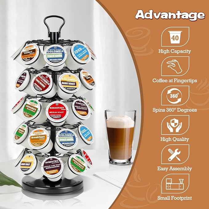 K Cup Holder, Coffee Pods Holder Storage Organizer Stand, 40 Pods Capacity | K - Image 2