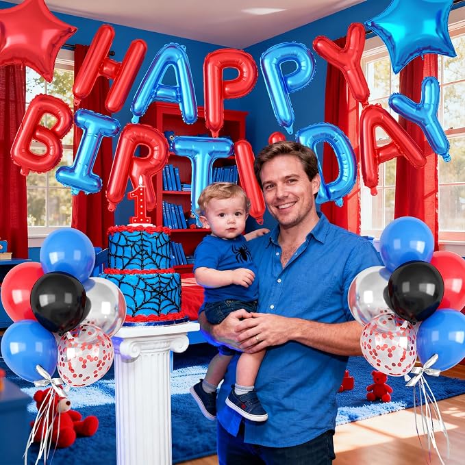 29PC Blue and Red Happy Birthday Balloon Banner, 16Inch 3D Aluminum Letter - Image 6