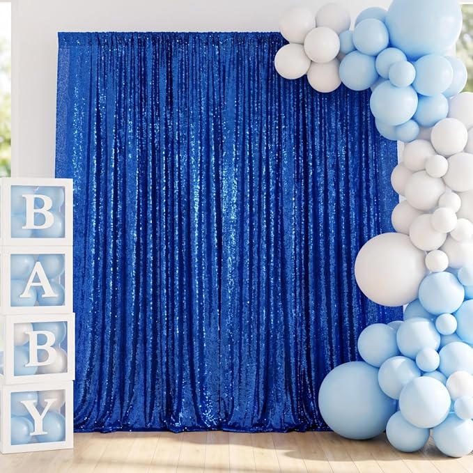 ShinyBeauty 10x10FT Royal Blue Sequin Backdrop Curtain by ShinyBeauty