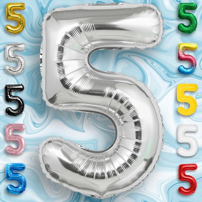 Silver Number Balloon 5 Mylar Foil Balloons 16 inch Small - Image 3