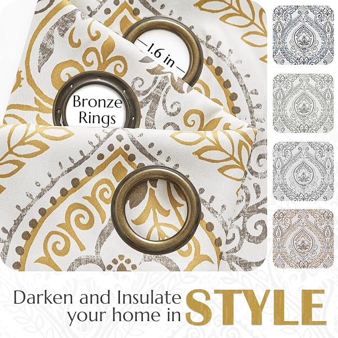 jinchan Grey Blackout Curtains 63 Inch Damask Vintage Grommet 2 Panels | Room - Image 5