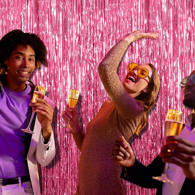 BOMSI 10 Pack Pink Backdrop Party Decorations Tinsel Curtain Party Backdrop - Image 6