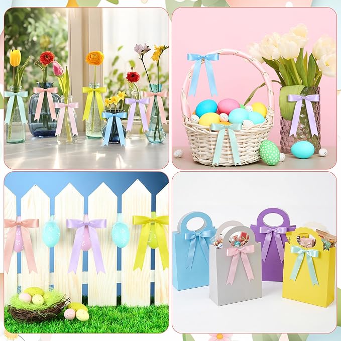 Riceshoot Pastel 24 Pcs Satin Ribbon Bows 5x7'' Self Adhesive Stick on Premade - Image 6