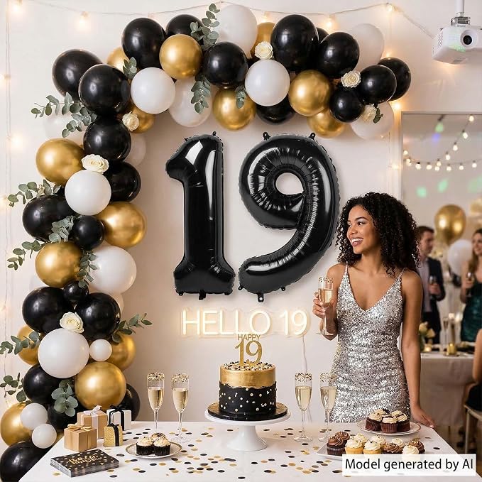 Black Number 19 Balloon 40 Inch, Foil Numeral - Image 3