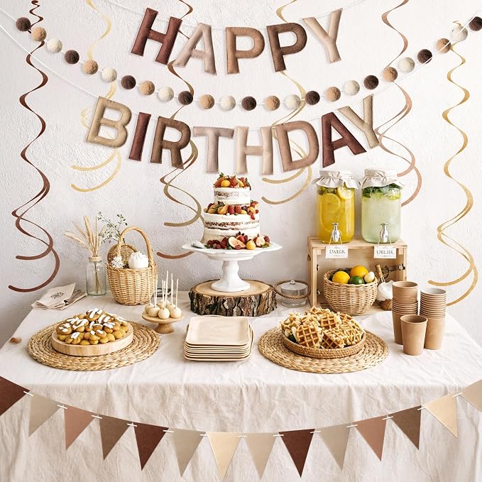 Kriyokiaa Retro Brown Happy Birthday Banner Set - Image 5