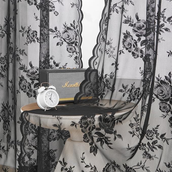 SEEKRIGHT Black Lace Curtains by SEEKRIGHTHomeDecor