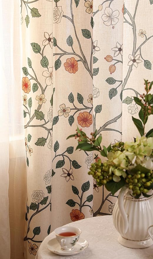 Designer Elegant Linen Printed Curtains, 2 Panels, Floral Pattern Draps - Image 8