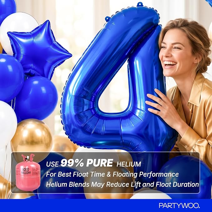 PartyWoo Number Balloons 40 Inch Blue Number 4 Kit - Image 5
