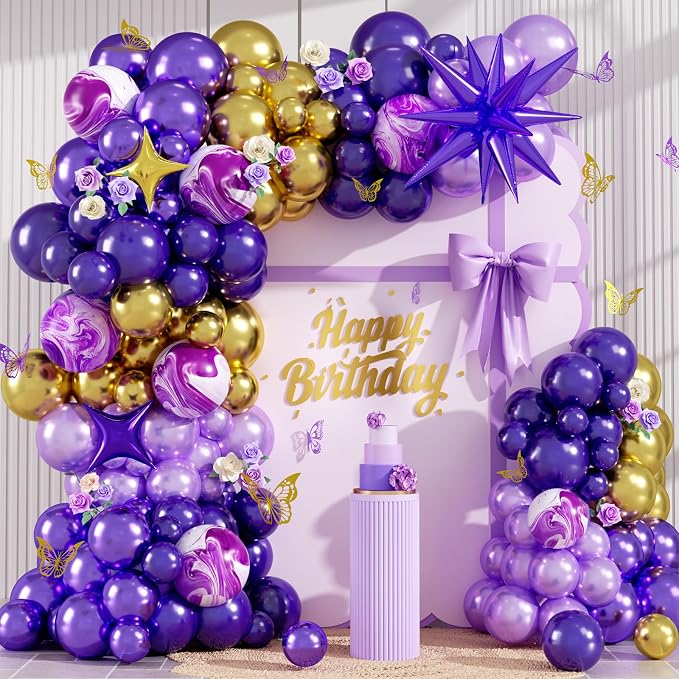 Purple Balloon Arch Kit 110PCS Dark Purple and Gold Balloon Garland by Domgoge