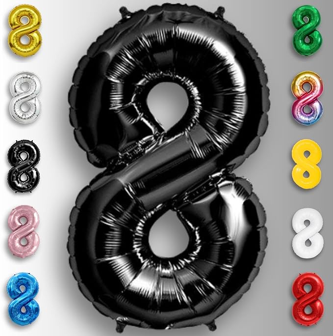 Black Number Balloon 8 Mylar Foil Balloons 40 inch - Image 3