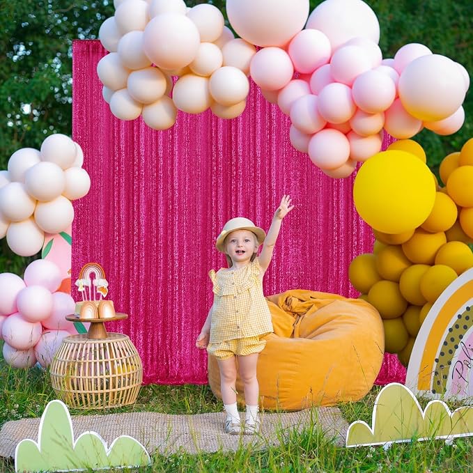 2×8FT-6PCS Fuchsia Sequin Backdrop Curtains Panels, Photography Backdrop - Image 4