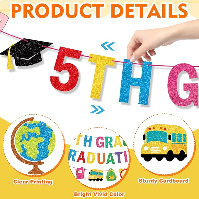 5th Grade Graduation Decorations Banner, Elementary Graduation Party Decor - Image 4