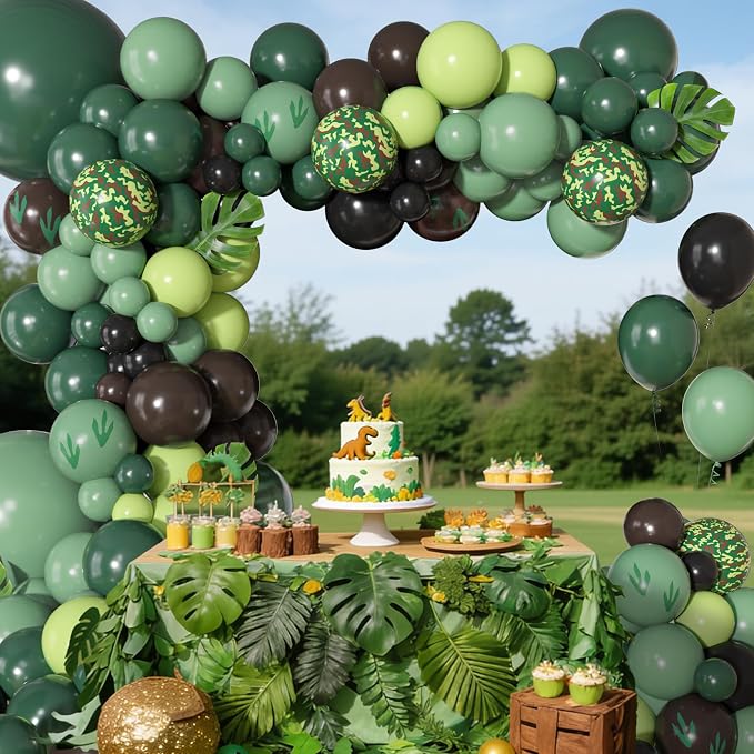 170Pcs Dinosaur Balloons Garland Arch Kit, Hunter Sage Green Brown Black Light - Image 7