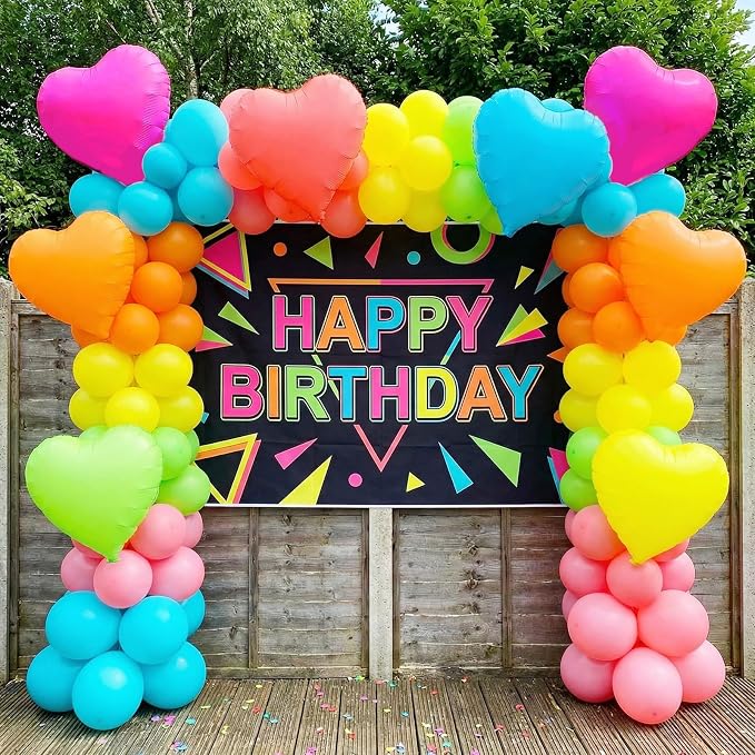 Neon Heart Balloons, 18 Inch Rainbow Heart Shape Foil Balloon - Image 4