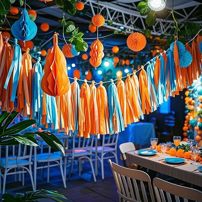 Orange Blue Paper Tassels 30pcs Streamers - Image 6