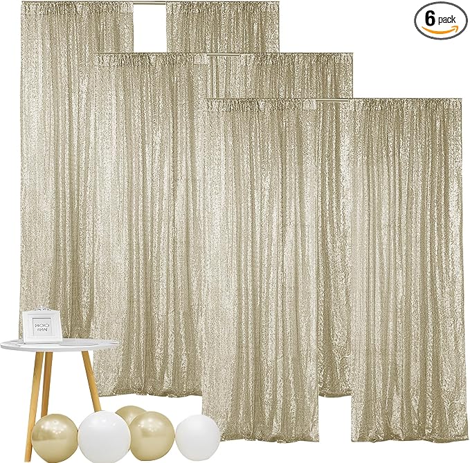Hahuho Champagne Sequin Backdrop Curtain, Party Decoration（6 Panels, 2FT x 8FT by Hahuho