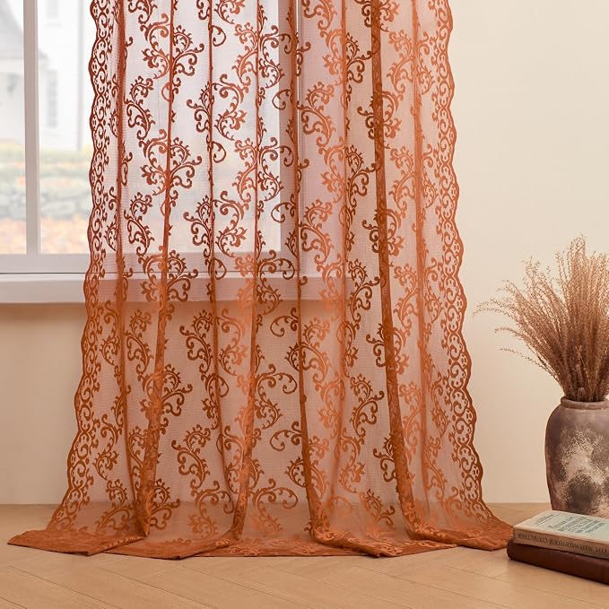 Brunt Orange Lace Curtains 45 Inch Length - Image 5
