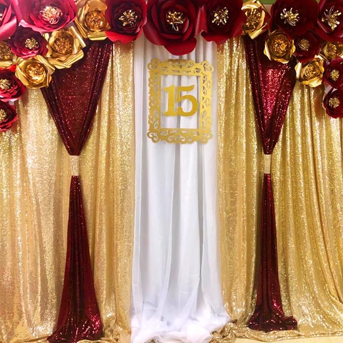 JYFLZQ Burgundy Sequin Backdrop Curtains 7ft x 7ft 1 Panel Glitter Photo Booth - Image 3