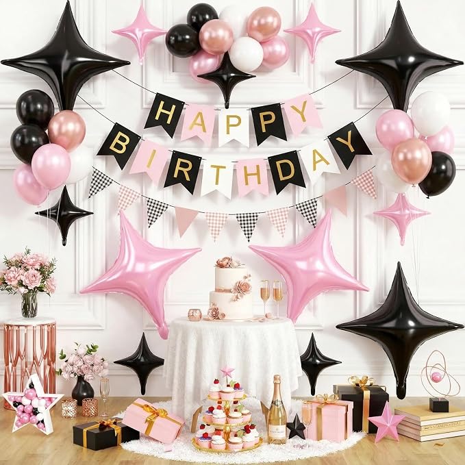 Pink Black Star Balloons, 26 Inch and 10 Inch Pink Stars Shaped Balloon - Image 6
