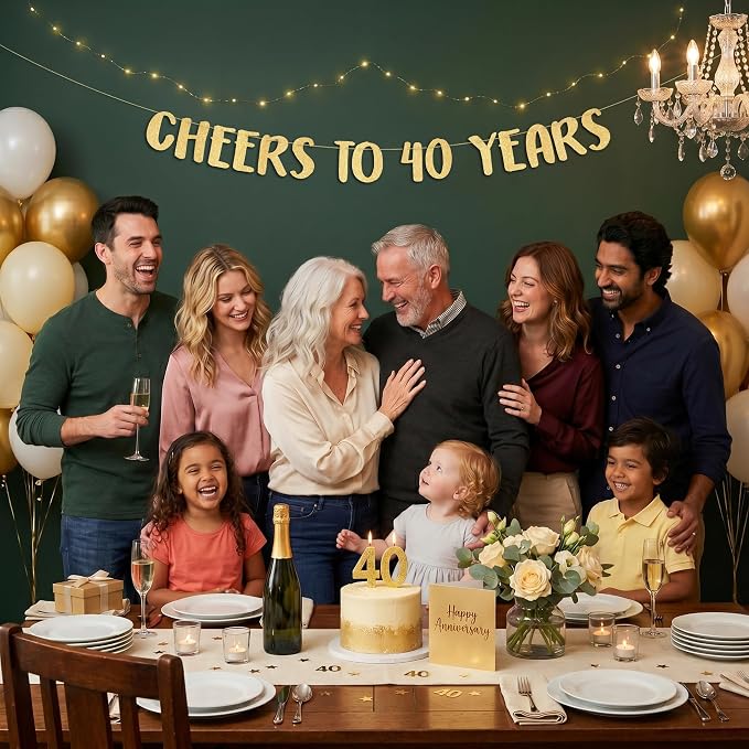 Pre-Strung Cheers to 40 Years Gold Glitter Banner - Image 7