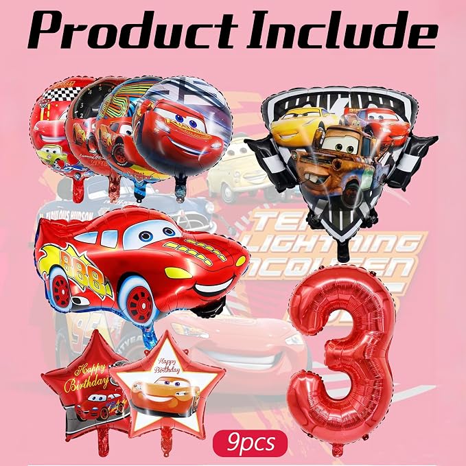 9 Pcs Car Theme Happy Birthday Decorations, Cute Cartoons Party Decorations - Image 3