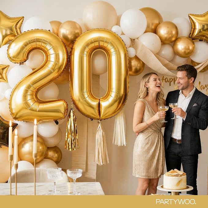 PartyWoo Number Balloons 40 Inch Gold Number 0 Kit 25pcs - Image 4