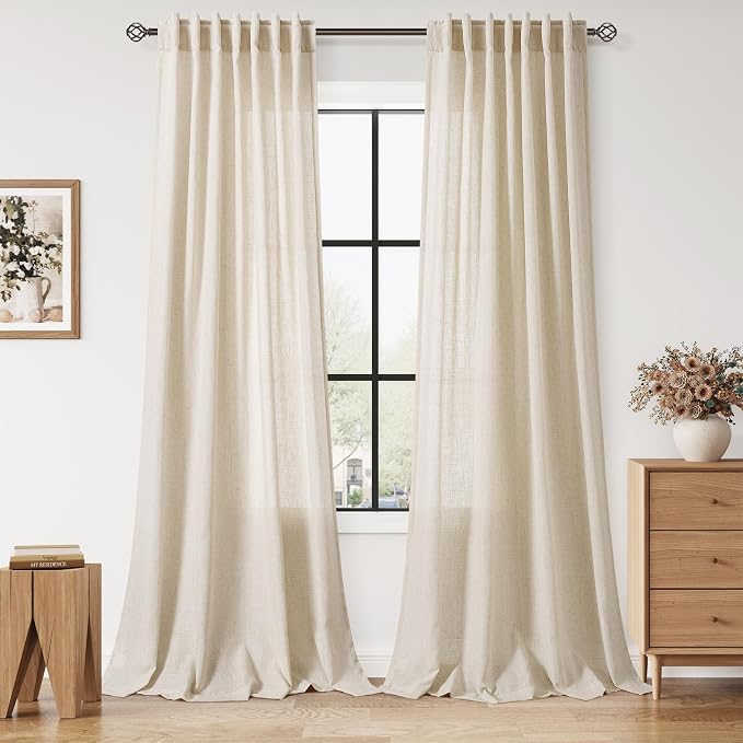 Linen Curtains for Living Room 102 Inches Long Modern Farmhouse Decor Light by Nanspring