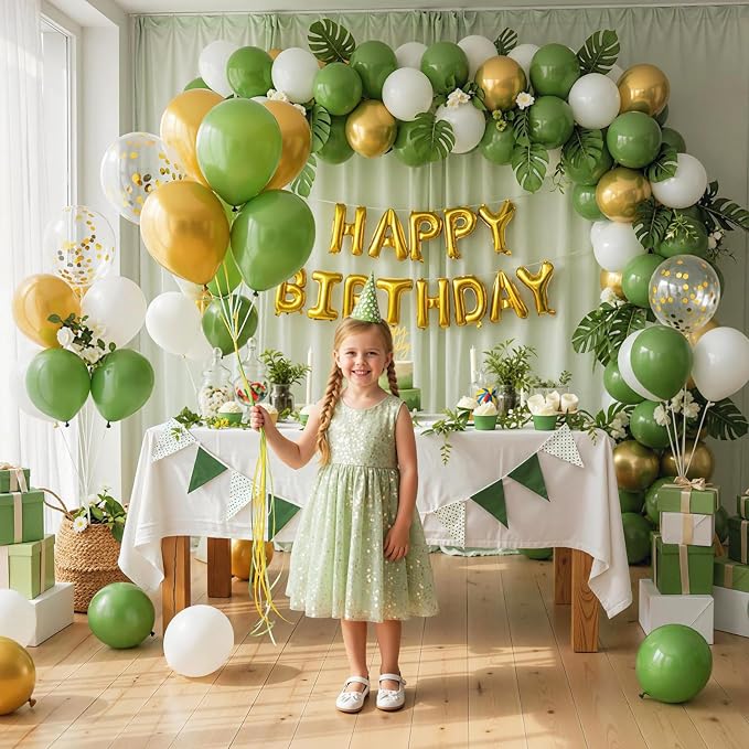 LovesTown Sage Green Gold and White Balloons - Image 2