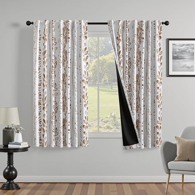 Blackout Curtains 63 Inches Long Leaves Patterned Farmhouse Thermal Insulated - Image 2